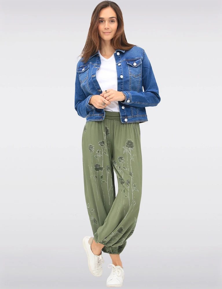 Flowy Ruched Waistband Elastic Hem Floral Print Balloon Pants by Froccella