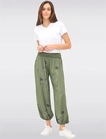 Flowy Ruched Waistband Elastic Hem Floral Print Balloon Pants by Froccella