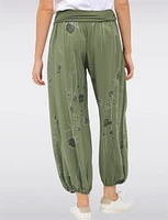 Flowy Ruched Waistband Elastic Hem Floral Print Balloon Pants by Froccella