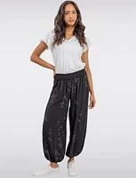 Flowy Ruched Waistband Elastic Hem Floral Print Balloon Pants by Froccella