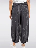Flowy Ruched Waistband Elastic Hem Floral Print Balloon Pants by Froccella