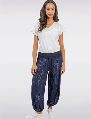 Flowy Ruched Waistband Elastic Hem Floral Print Balloon Pants by Froccella