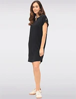 Short Sleeve Rolled Button Cuff Shirt Tail Hem Dress with Split Neck by Devia
