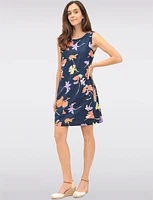 Linen-Blend Sleeveless Floral-Print Round-Neck Dress with Pockets by Devia