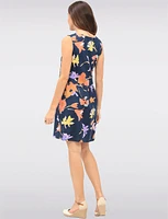 Linen-Blend Sleeveless Floral-Print Round-Neck Dress with Pockets by Devia