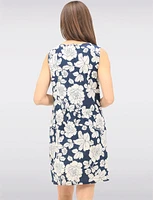 Sleeveless Abstract Floral-Print Linen-Blend Dress with Side Pockets by Devia