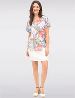 Flowy Multicolor Leaf-Print Cap Sleeve Top with Rounded Hem by Devia