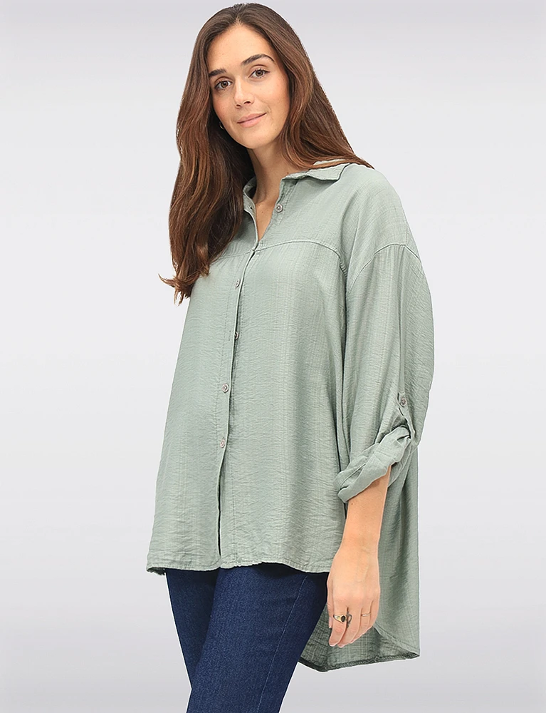 Lightweight Crinkled Linen-Like Shirt with Relaxed Flowy Silhouette by Froccella