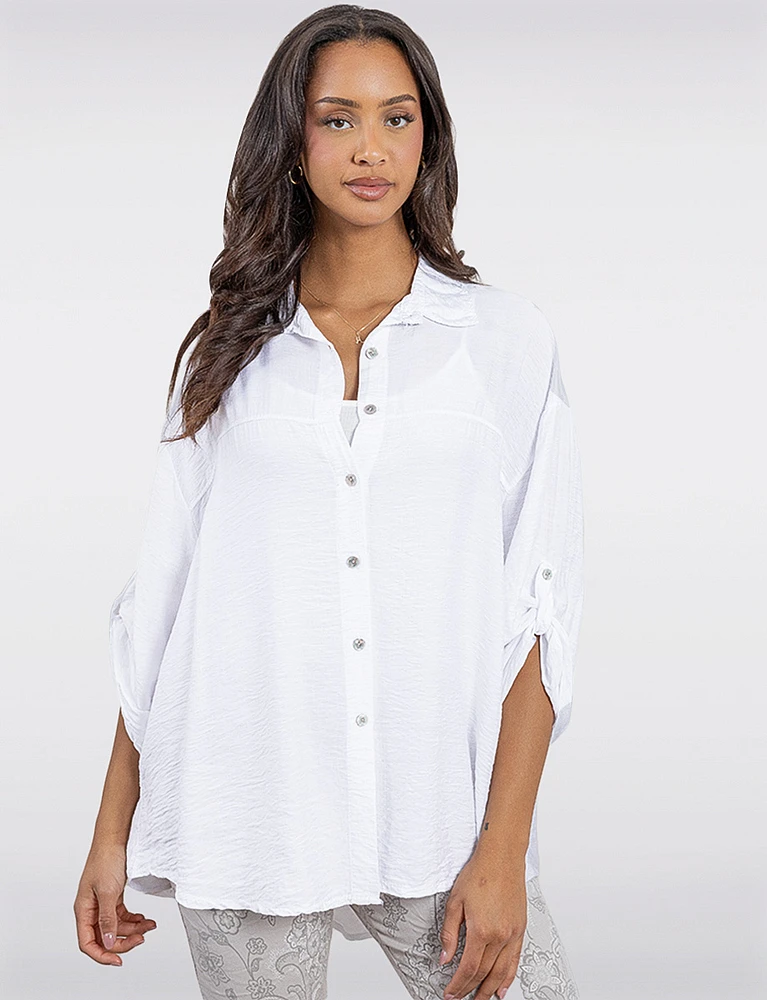 Lightweight Crinkled Linen-Like Shirt with Relaxed Flowy Silhouette by Froccella