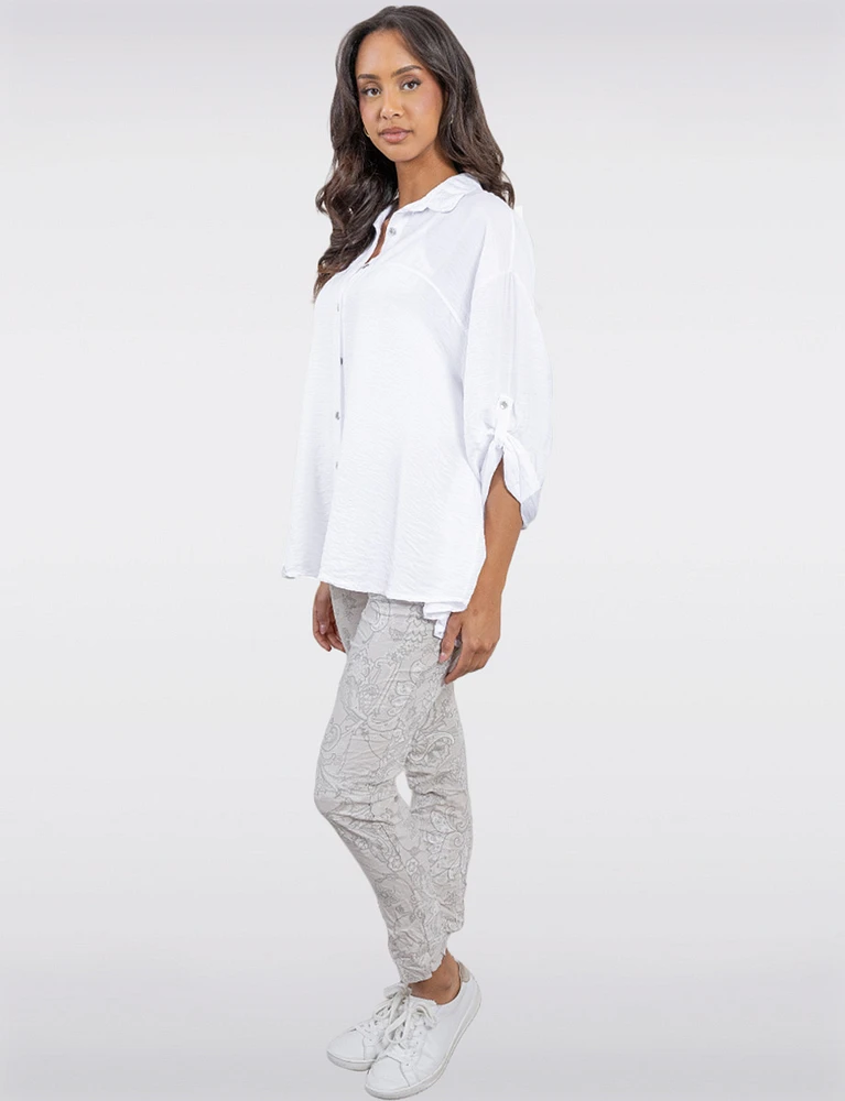Lightweight Crinkled Linen-Like Shirt with Relaxed Flowy Silhouette by Froccella