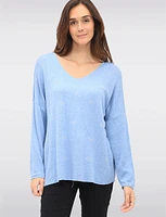 Wool-Blend Embellished Jewel Bow Design Long Sleeve V-Neck Top by Froccella