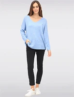 Wool-Blend Embellished Jewel Bow Design Long Sleeve V-Neck Top by Froccella