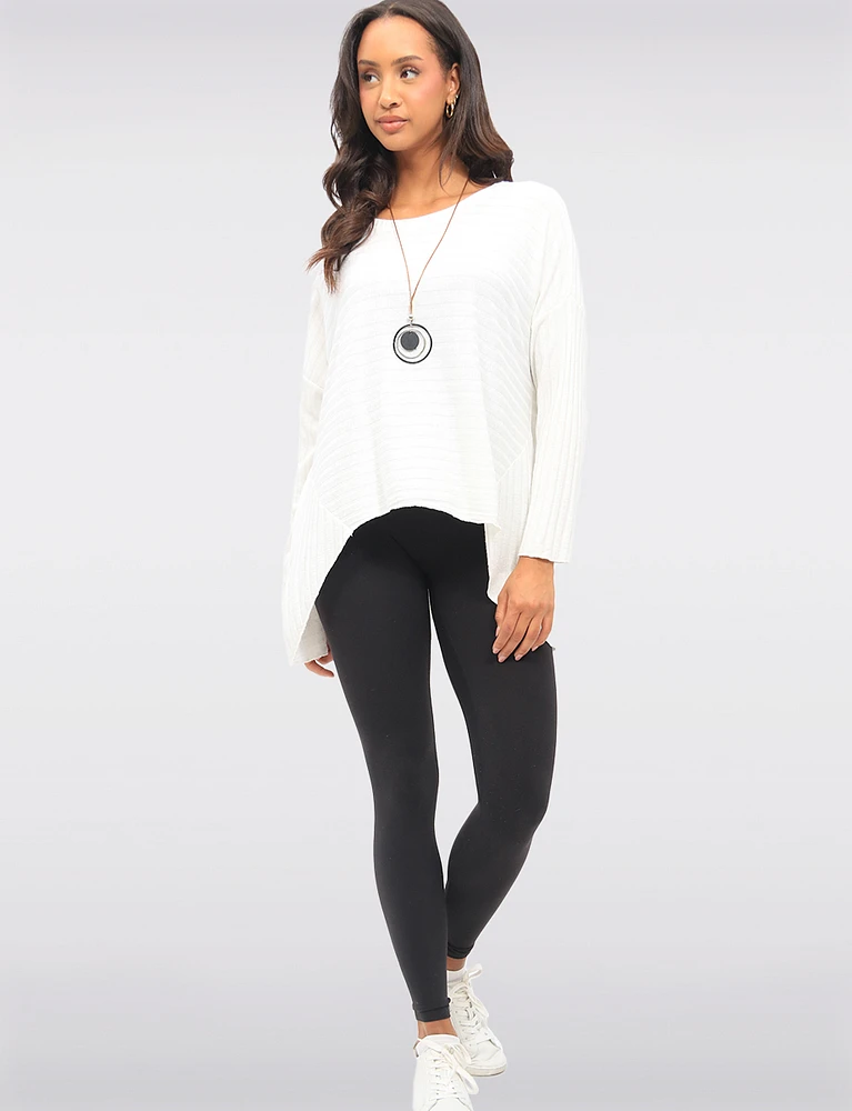 Relaxed Fit Rib-Knit Wool Blend Tunic With Chic Necklace by Froccella