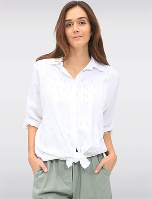 Lightweight Silver-Studded Tie-Front Shirt Crinkled Flowy Fabric by Froccella