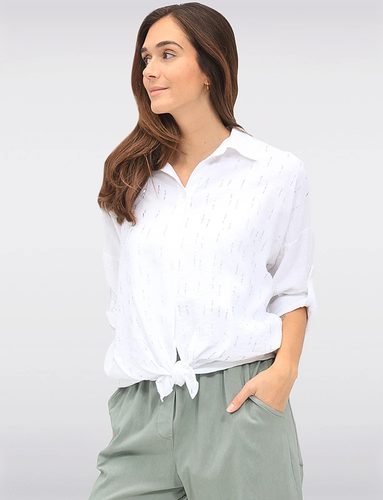 Lightweight Silver-Studded Tie-Front Shirt Crinkled Flowy Fabric by Froccella