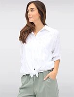 Lightweight Silver-Studded Tie-Front Shirt Crinkled Flowy Fabric by Froccella