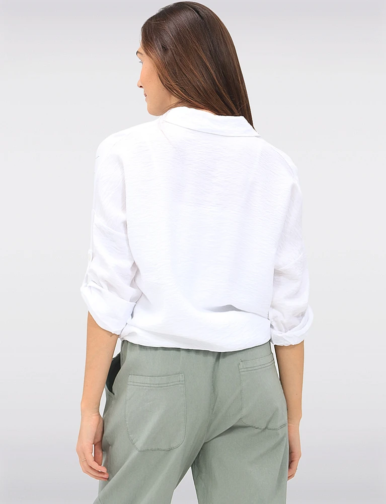 Lightweight Silver-Studded Tie-Front Shirt Crinkled Flowy Fabric by Froccella