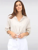 Lightweight Silver-Studded Tie-Front Shirt Crinkled Flowy Fabric by Froccella
