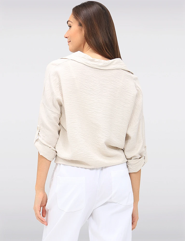 Lightweight Silver-Studded Tie-Front Shirt Crinkled Flowy Fabric by Froccella