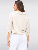 Lightweight Silver-Studded Tie-Front Shirt Crinkled Flowy Fabric by Froccella