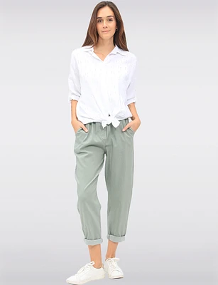 Casual 4-Pocket Relaxed-Fit Stretch Pants with Elastic Waistband by Froccella