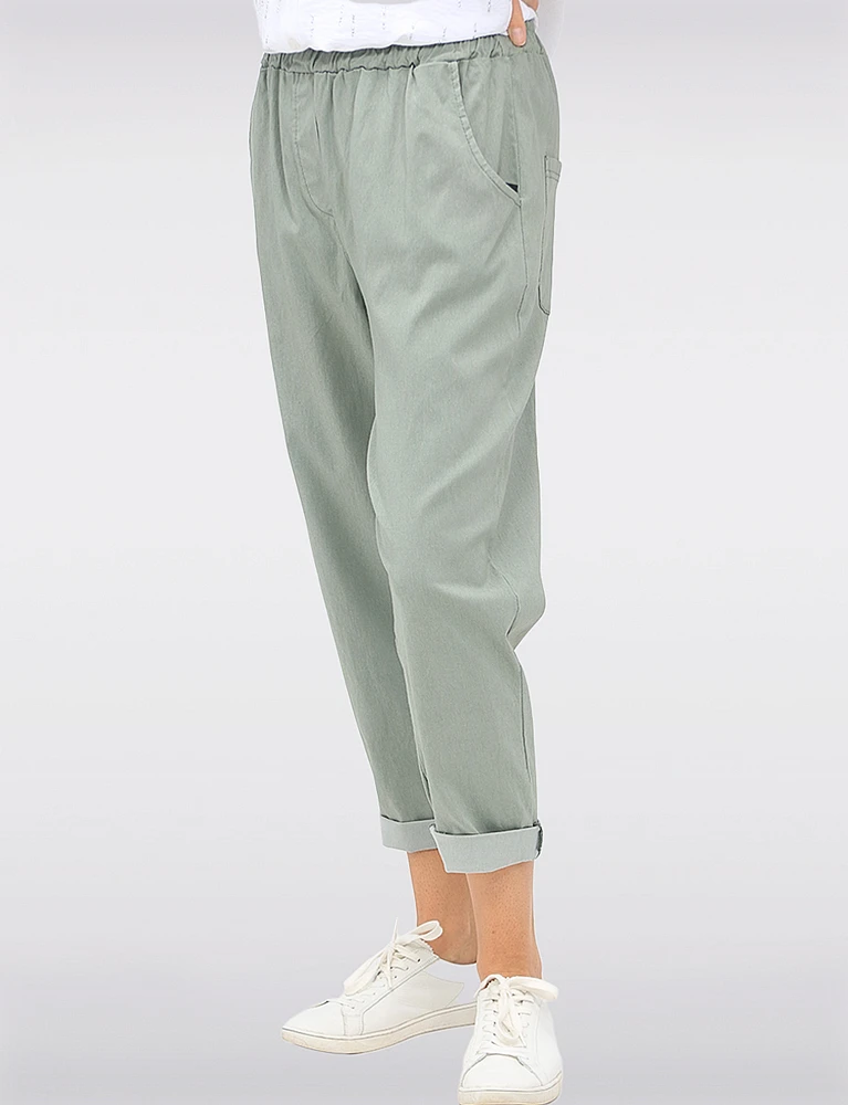 Casual 4-Pocket Relaxed-Fit Stretch Pants with Elastic Waistband by Froccella