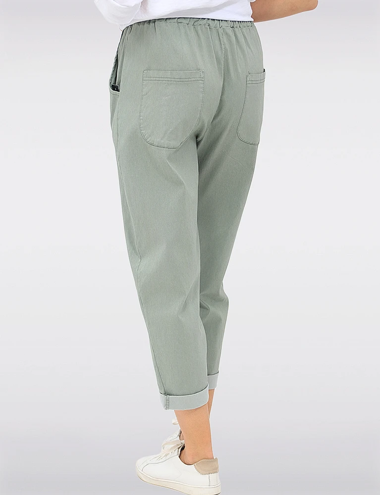 Casual 4-Pocket Relaxed-Fit Stretch Pants with Elastic Waistband by Froccella