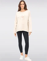 Sunflower Appliqué Sequins & Adjustable Drawstring Hemline Knit Top by Froccella