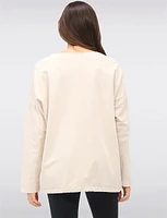Sunflower Appliqué Sequins & Adjustable Drawstring Hemline Knit Top by Froccella