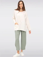 Lightweight Crinkled Flowy 3/4 Sleeve Flower Applique Top by Froccella