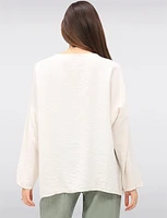 Lightweight Crinkled Flowy 3/4 Sleeve Flower Applique Top by Froccella
