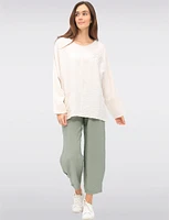 Lightweight Crinkled Flowy 3/4 Sleeve Flower Applique Top by Froccella