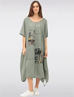 Patchwork Linen-Cotton Maxi Dress with Adjustable Bubble Hem by Froccella