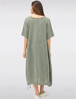 Patchwork Linen-Cotton Maxi Dress with Adjustable Bubble Hem by Froccella