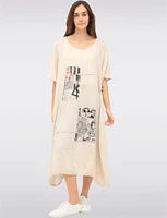 Patchwork Linen-Cotton Maxi Dress with Adjustable Bubble Hem by Froccella