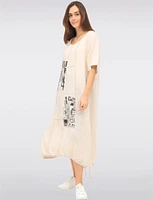 Patchwork Linen-Cotton Maxi Dress with Adjustable Bubble Hem by Froccella