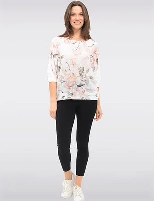 Soft Pastel Floral Print 3/4 Dolman Sleeves Round Neck Knit Top by Froccella