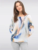 Elegant Marble Print 3/4 Dolman Sleeves Knit Top With Round Neck by Froccella