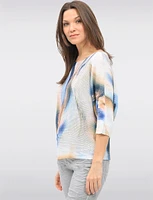 Elegant Marble Print 3/4 Dolman Sleeves Knit Top With Round Neck by Froccella