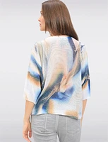 Elegant Marble Print 3/4 Dolman Sleeves Knit Top With Round Neck by Froccella
