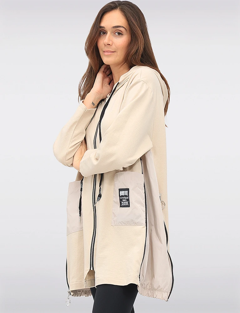 Versatile Zip-Up Hoodie with Adjustable Stretch Side Panels by Froccella