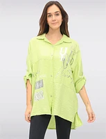 Relaxed Fit Button-Down Shirt with Metallic Graphic Script by Froccella