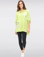 Relaxed Fit Button-Down Shirt with Metallic Graphic Script by Froccella