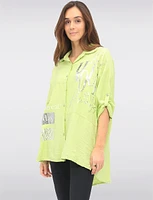 Relaxed Fit Button-Down Shirt with Metallic Graphic Script by Froccella