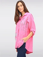 Relaxed Fit Button-Down Shirt with Metallic Graphic Script by Froccella
