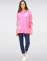 Relaxed Fit Button-Down Shirt with Metallic Graphic Script by Froccella