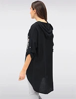 Casual Button-Front Floral Cheetah Print & Rhinestone Detail Hoodie by Froccella