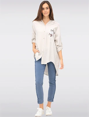 Casual Button-Front Floral Cheetah Print & Rhinestone Detail Hoodie by Froccella