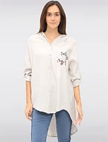 Casual Button-Front Floral Cheetah Print & Rhinestone Detail Hoodie by Froccella