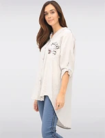 Casual Button-Front Floral Cheetah Print & Rhinestone Detail Hoodie by Froccella